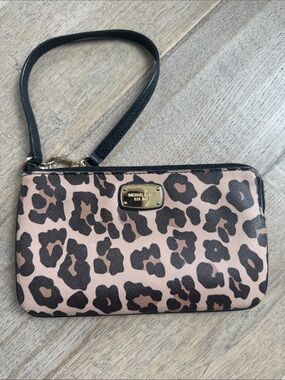 Michael Kors Leopard Print Wristlet in Pink and Black